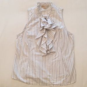 Michael Kors Blouse w/Ruffles - White Pinstripe